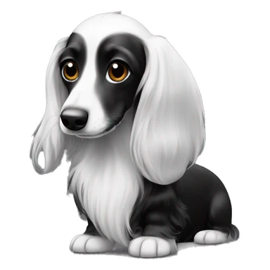 long haired black and white with mainly black on its face only a bit of white on the muzzle dachshund sticker