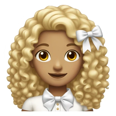 Curly haired blonde girl wearing white bow sticker