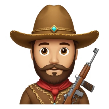  brown cowboy with full beard, sombrero and a ak47 up sticker