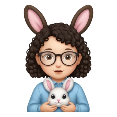 bunny ear wearing small baby dark haired curly spectacled sticker