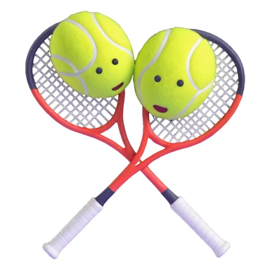 two tennis rackets facing each other with a brain emoji bouncing around between them, playful 3D emoji style sticker