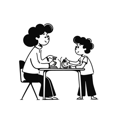 educator or speech therapist with child, who helps child with lessons sticker