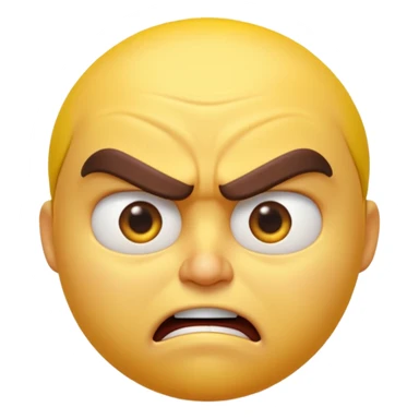 “A high-quality 3D angry emoji, intense facial expression, furrowed eyebrows, narrowed eyes, clenched mouth, vibrant yellow glossy texture, dramatic studio lighting, realistic reflections, smooth rounded shape, ultra-detailed Pixar-style 3D render, isolated on white background, 4K resolution” sticker