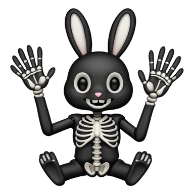 Emoji tete de Lapin squelette noire qui fait bonjour de la main  sticker