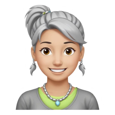 Female with big Silver Necklace, grey skin,ponytail hair, more bright silver,highlight necklace, different expressions. sticker