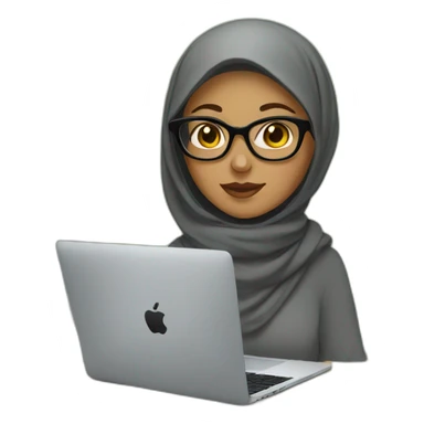 Girl with hijab and glasses using macbook sticker