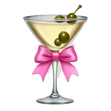 Martini glass with champagne colored liquid and and olive inside it with a pink bow on the rim sticker