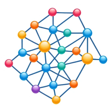 neural network with nodes and connections, simple colorful design for telegram sticker