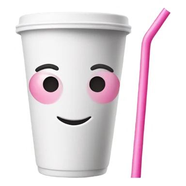 White drink cup with pink straw and face sticker