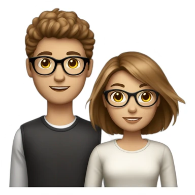 italian young cool couple brown hairs and white skin, the boy with rounded glasses, the girl is a model without glasses sticker