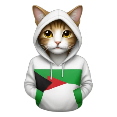 a cat wearing a hoodie with Palestinian flag sticker