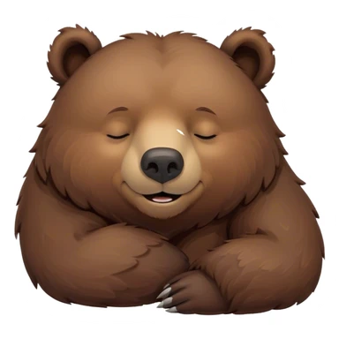 Meme-Worthy Cute Sleeping Grizzly Bear Portrait Emoji, Head resting peacefully with a contented smile, showcasing a massive, robust build and a luxuriously soft deep brown fur, eyes shut in a serene, restful nap, Simplified yet hilariously adorable features, highly detailed, glowing with a soft, drowsy light, high shine, relaxed and utterly lovable, stylized with an air of playful laziness, bright and heartwarming, soft glowing outline, capturing the essence of a comically sleepy grizzly, so meme-worthy it feels like it could instantly become the next viral sensation of adorable slumber! sticker