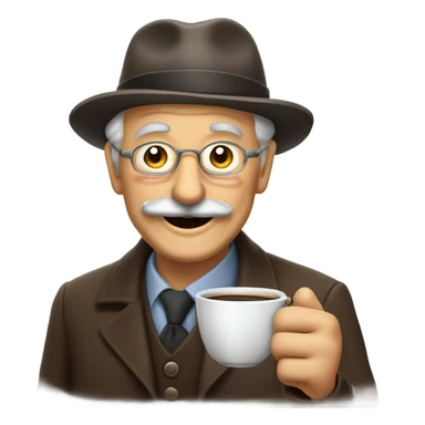 Grandpa with handlebar mustache drinking coffee sticker