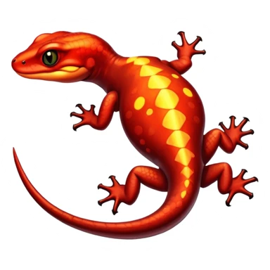 Salamander with black scales and fiery red flashes on its body, sleek and reptilian appearance sticker