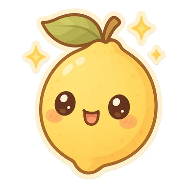 chibi sticker-style lemon with sparkles, cute and exaggerated sticker