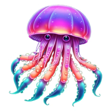 Neon glowing jellyfish-crab-squid sticker