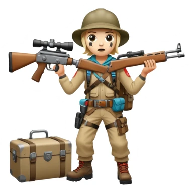 Yodeling mountain climber in Switzerland with a machine gun pointing to the right, full body, in the style of your bleeding skull art sticker