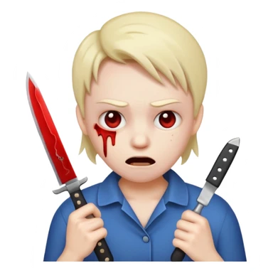 Insane scared injured person with a knife in the classic emoji style  sticker