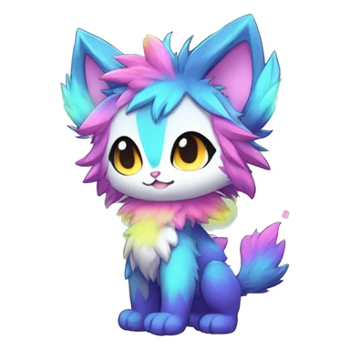 Anthro Fluffy Cool Cute Magical Elemental Shiny Colorful Neon Vibrant Colors Sparkle Kemono-style Chibi Fantasy-Animal-Fakémon-Pokémon-Hybrid Fur Sona Aesthetic Full Body sticker
