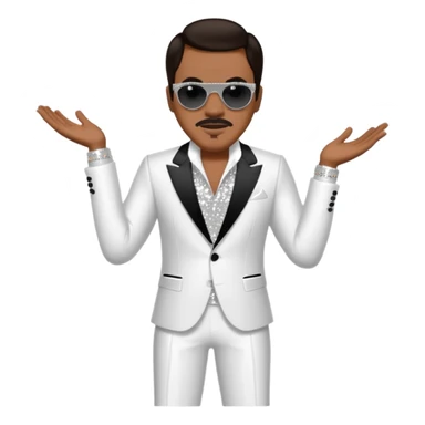 Charlie Wilson with dark brown hair, white sequin outfit sticker
