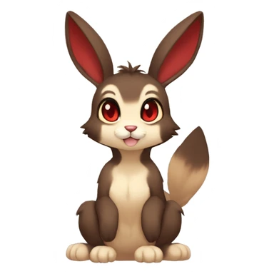 Cute, Chibi, Kemono-style, Anthro, Fur-Sona, Dark-Brown, Normal-type-Ground-type Tan-Rabbit-Fakémon with Dark-Red eyes, beige belly, beige paws, beige feet, beige freckles, full body sticker