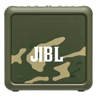 JBL Go 4 speaker in army camouflage print, minimal design aesthetic, compact speaker with simplified details, military pattern sticker