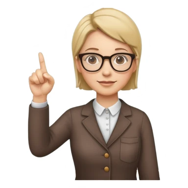 Teacher with glasses pointing at a chalkboard sticker