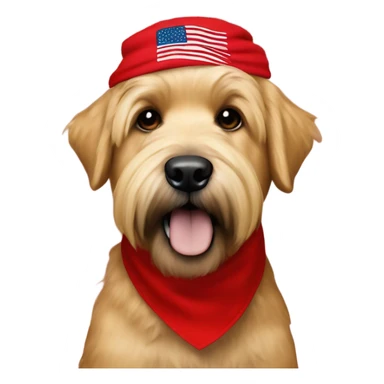 President Donald trump and wheaten terrier wearing a red bandana sticker