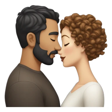 White man with a smooth black hair cut fade and a black beard kissing a White woman with long brown curly hair sticker