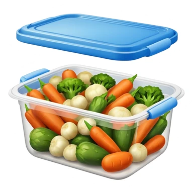 cooked vegetables in plastic container sticker