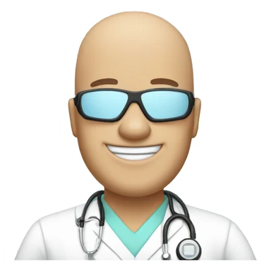 Bald male Nurse wearing face mask and goggles  giving thumbs up sticker