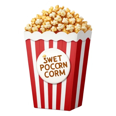 minimalist sweet popcorn emoji style, red and white popcorn box, caramel popcorn sticker