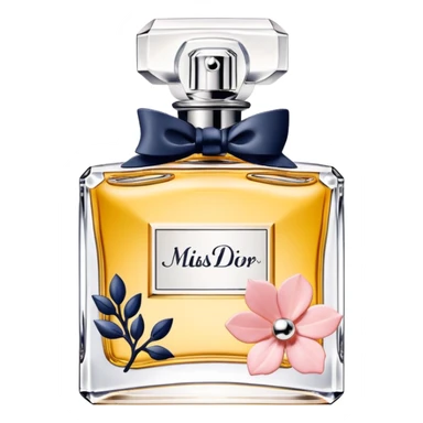 Miss Dior perfume bottle with floral accents, chic sticker