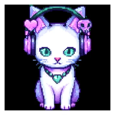 Add cute pastel goth hair clips to the cat ear headphones, keep the style and background as is. Maintain the original look and feel of the image. sticker