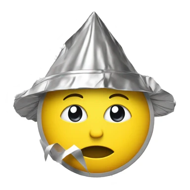 Thoughtful yellow emoji with crunched pointy tin foil hat sticker