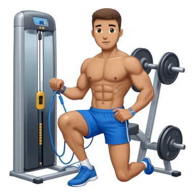 fit man with blue shorts using cable-machine sticker