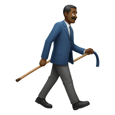 A man with a broken leg walks with a cane sticker