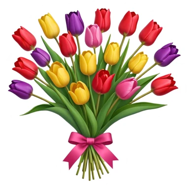 bouquet of tulip with bow and wrapping paper sticker