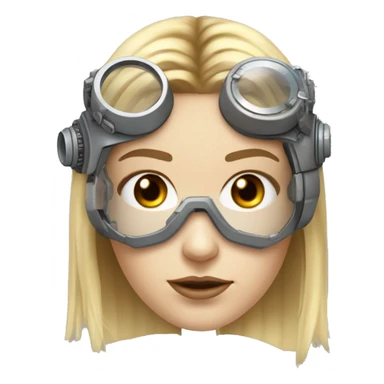 female cyborg head, fair skin, Brown long hair with blonde steaks, space age goggles and circuits sticker