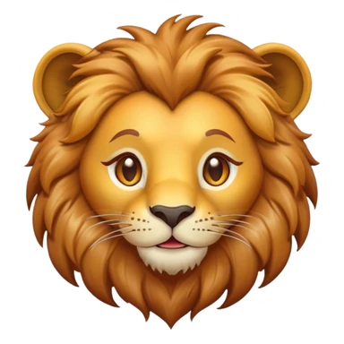 Cinematic Cute Lion Portrait Emoji, Head tilted playfully and inquisitively, featuring a glossy tawny Fur with a lush mane and round, sparkling amber eyes filled with curious mischief, Simplified yet irresistibly adorable features, highly detailed, glowing with a warm, friendly glow, high shine, affectionate and spirited, stylized with a touch of jungle whimsy, bright and endearing, soft glowing outline, capturing the essence of a mischievous yet loving lion, so playful it feels like it could pounce out of the screen and into your arms! sticker