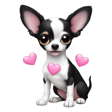 black & white chihuahua puppy with a pink heart sticker