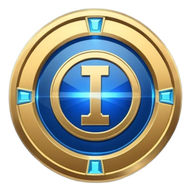 Futuristic achievement medal badge, circular shield emblem with engraved Roman numeral I and subtle “12M” detail, metallic gold and deep blue glow, sci-fi web3 game UI style, polished 3D game asset, soft energy aura, dark background, centered composition, high detail sticker