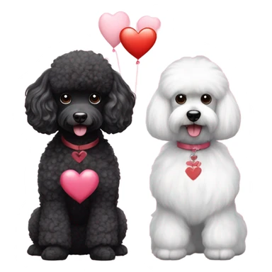 Black poodle and white Maltese with Valentines  sticker