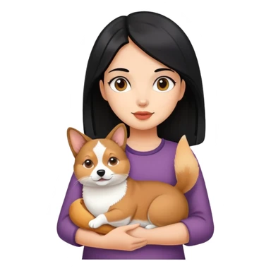 The girl with black hair is holding a Abyssinian cat and a Corgi. sticker
