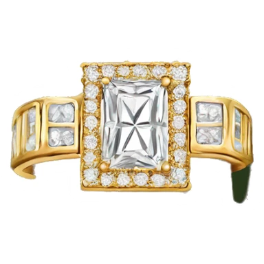 Gold rectangle engagement ring on hand ring finger sticker