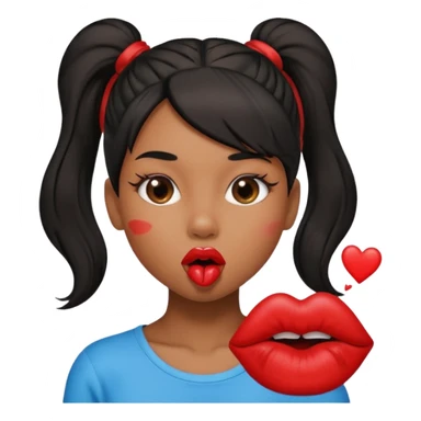 light brown skin girl with black ponytail blowing a lip mouth red kiss shape sticker