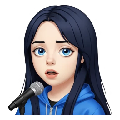 billie eilish long black hair blue eyes dark eyeliner makeup, singing sticker