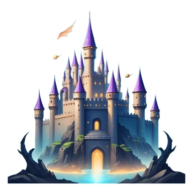 Icon for Fantasy and Sci-Fi Movies: A magical collage with flying dragons. futuristic spaceships and UFOs. Stars and planets shimmer in the background with a mystical castle Hogvards an ancient wizard and robots. The atmosphere is epic, otherworldly and adventurous. Transparent background. sticker