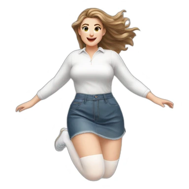 realistic full body caucasian curvy beauty jumping short transparent skirt back and front views strong wind white knickers long white socks sticker