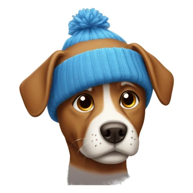Brown dog in a blue winter hat sticker